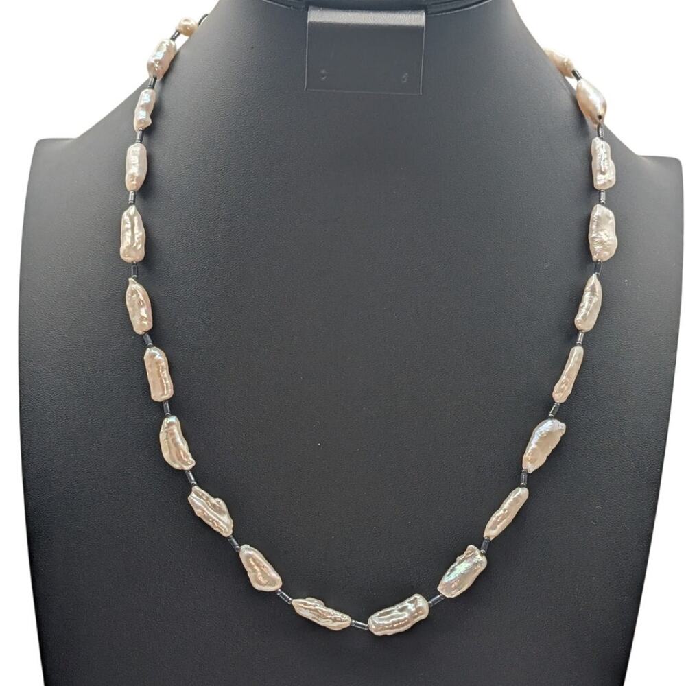 Freshwater Organic Biwa Baroque Pearl 925 Sterling Silver 22"-24.25" Necklace